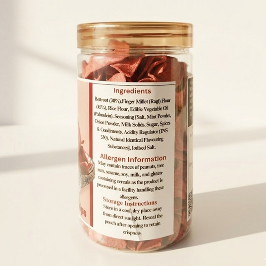 Cream & Onion Beetroot Chips – Healthy Millet Snack | 150g Jar
