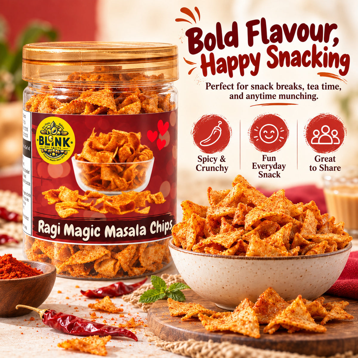 BLINK Ragi Magic Masala Chips – spicy and crunchy