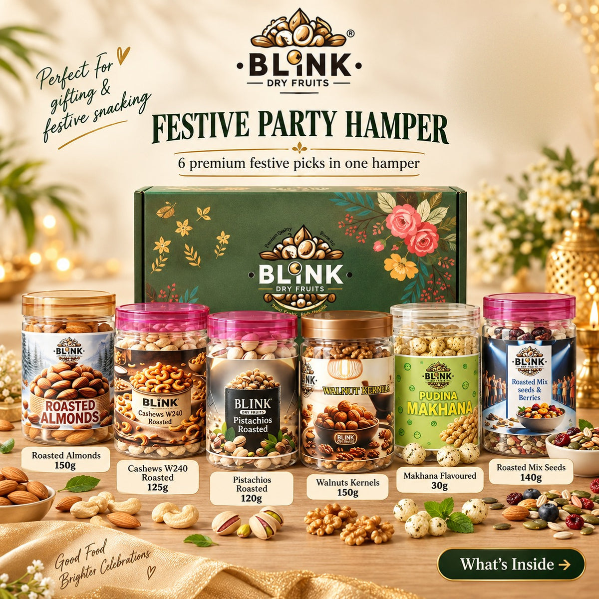 Festive Party Hamper – 715 grams: 6 premium festive picks in one BLINK gift box