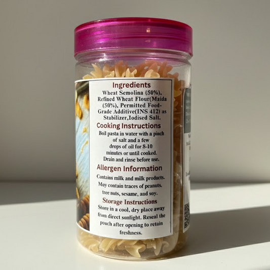 Premium Fusilli Pasta – Durum Wheat & Maida Blend | 200g Jar